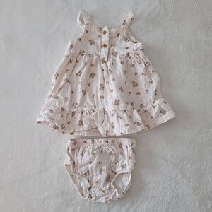 🧸2/20$ Little Planet Floral Print Kids Dress Set Size 6M Cotton Summer